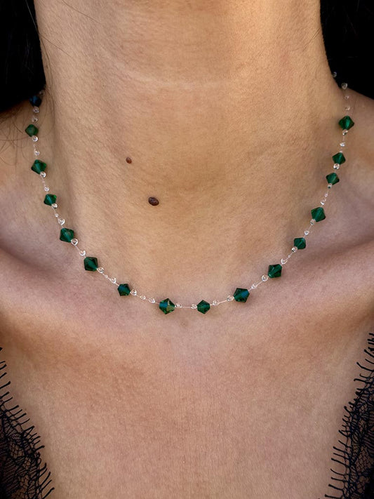 Forest Midnight Water Drops - Handmade Necklace with Green Preciosa Crystals