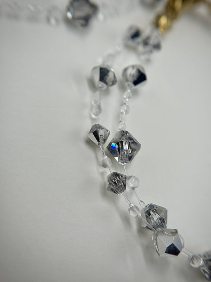 Χειροποίητο Διπλό Κολιέ Water Drops Silver Night με Κρύσταλλα Preciosa