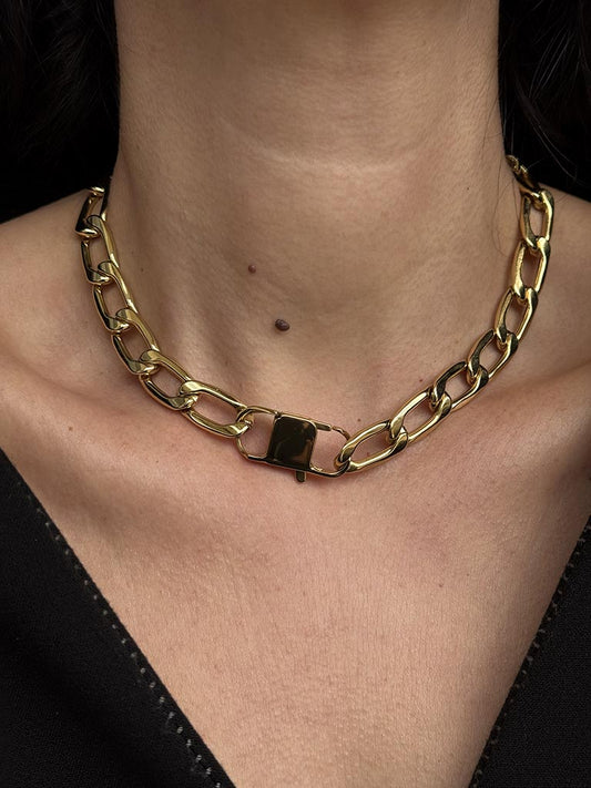 Χρυσό Κολιέ Αλυσίδα με Μεγάλους Κρίκους από Ανοξείδωτο Ατσάλι