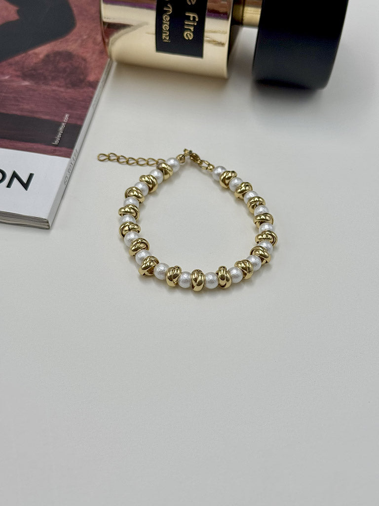 Χειροποίητο βραχιόλι με χάντρες φίλντισι και ανοξείδωτο ατσάλι