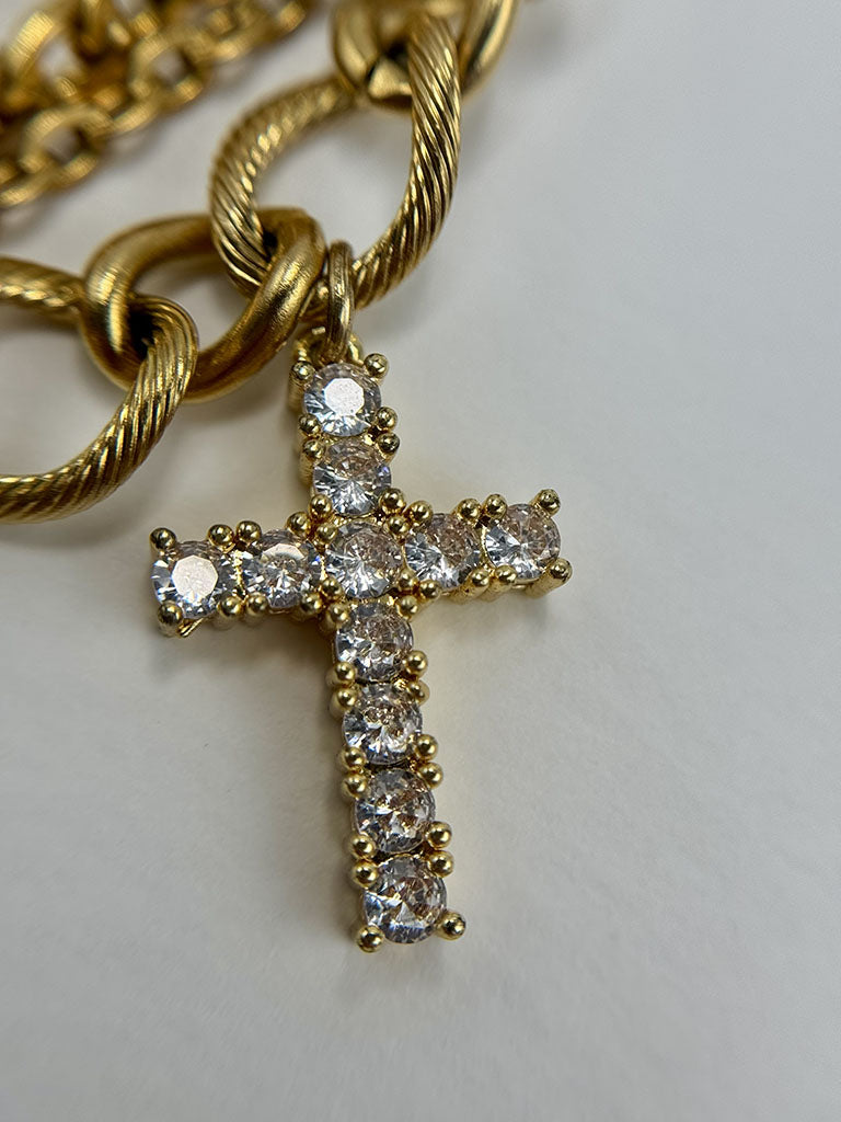 Χρυσό Layered Statement Κολιέ με Σταυρούς & Charms