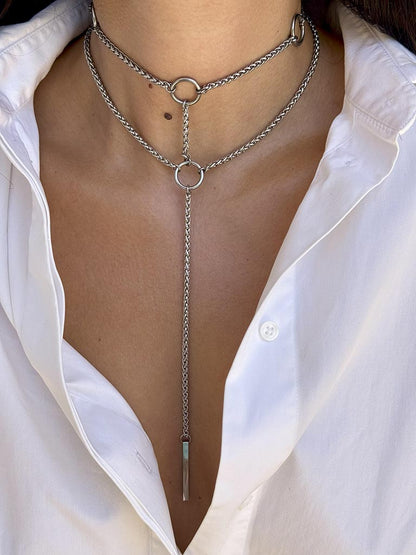 Minimal choker με κρίκους και διπλή αλυσίδα