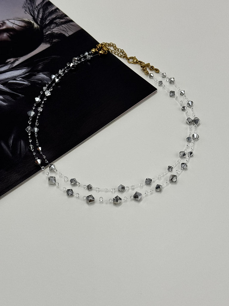 Χειροποίητο Διπλό Κολιέ Water Drops Silver Night με Κρύσταλλα Preciosa