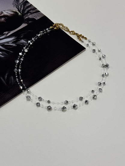 Χειροποίητο Διπλό Κολιέ Water Drops Silver Night με Κρύσταλλα Preciosa