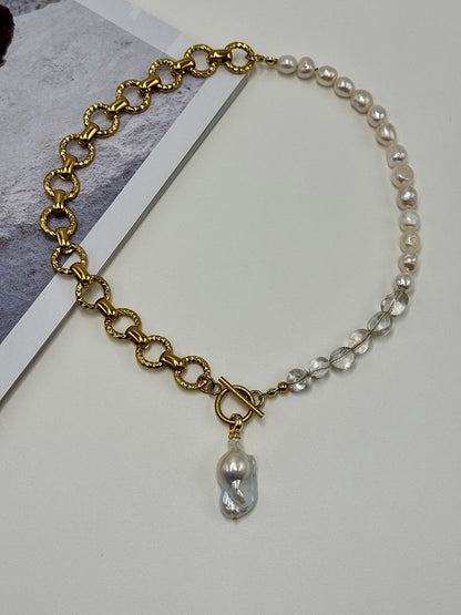 Χειροποίητο Κολιέ Quartz, Pearl & Steel