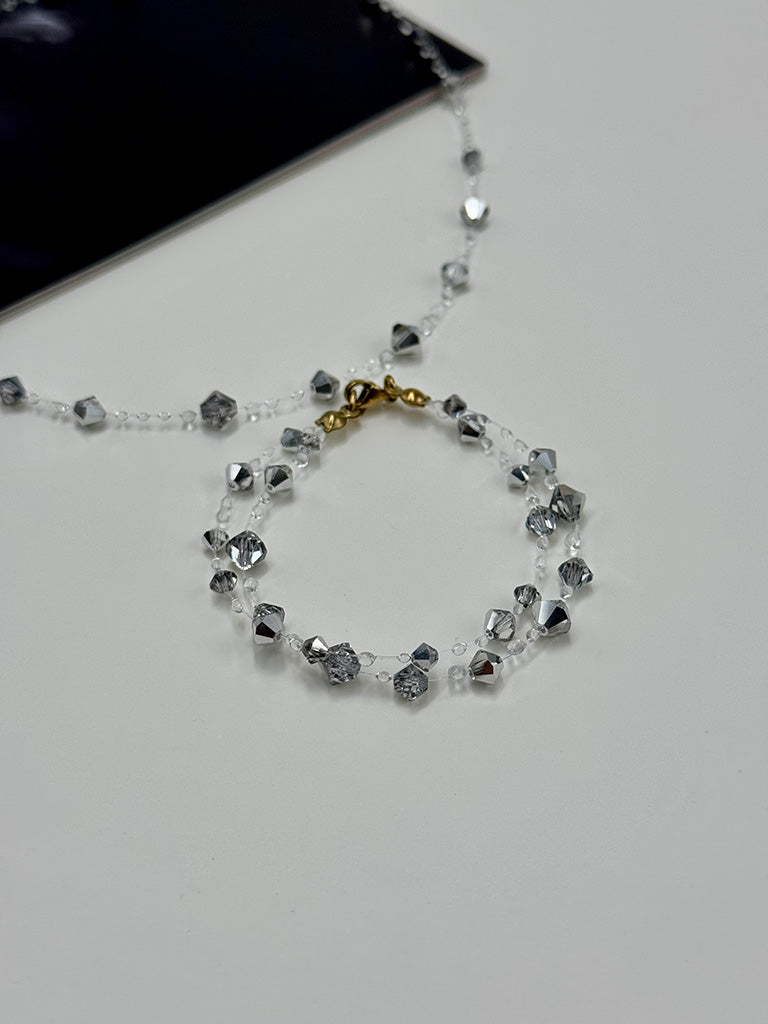 Χειροποίητο Διπλό Βραχιόλι Water Drops Silver Night με Κρύσταλλα Preciosa