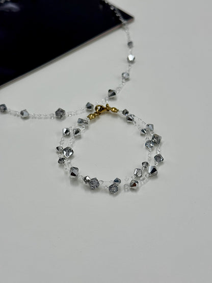 Χειροποίητο Διπλό Βραχιόλι Water Drops Silver Night με Κρύσταλλα Preciosa