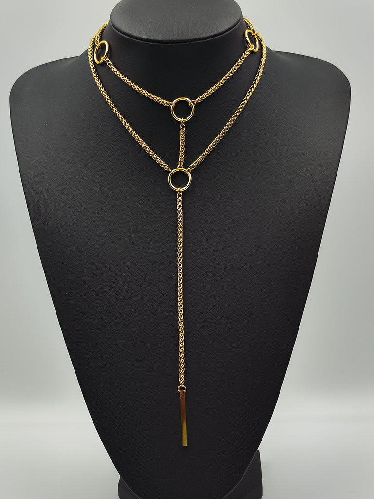 Minimal choker με κρίκους και διπλή αλυσίδα