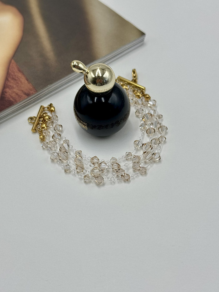 Champagne Glow Water Drops - Τετράσειρο Βραχιόλι με Κρύσταλλα Preciosa