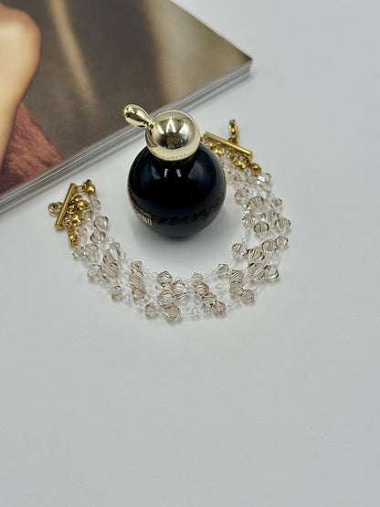 Champagne Glow Water Drops - Τετράσειρο Βραχιόλι με Κρύσταλλα Preciosa