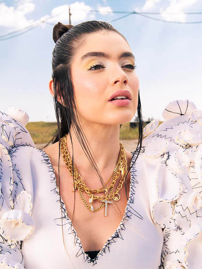Χρυσό Layered Statement Κολιέ με Σταυρούς & Charms