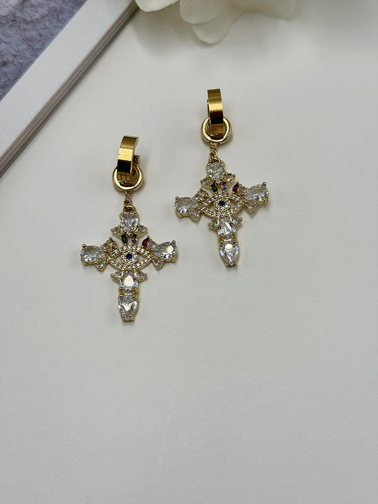 Ατσάλινα Σκουλαρίκια Κρίκοι με Αποσπώμενο Σταυρό Ζιργκόν