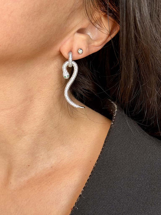 Σκουλαρίκια Φίδι με Ζιργκόν & Πράσινα Μάτια