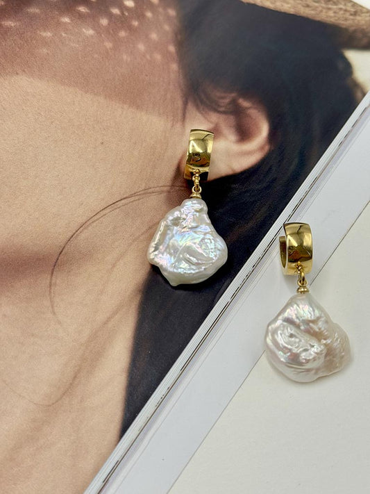 Εντυπωσιακά ατσάλινα σκουλαρίκια με μαργαριτάρια Baroque