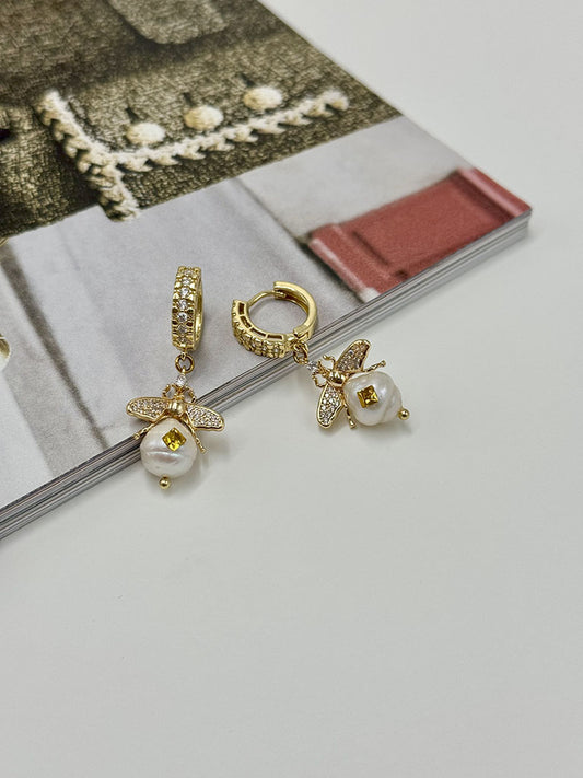 Σκουλαρίκια Μέλισσα με μαργαριτάρια