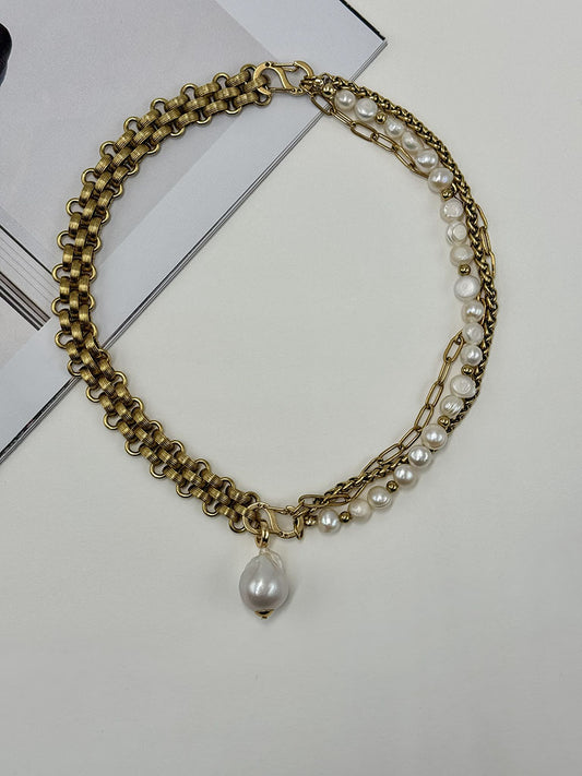 Κολιέ πολυμορφικό από Ανοξείδωτο Ατσάλι με Φυσικά Μαργαριτάρια