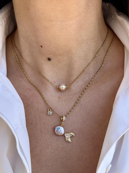 Χειροποίητο ατσάλινο κολιέ Peach Pearl με φυσικό μαργαριτάρι