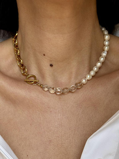 Χειροποίητο Κολιέ Quartz, Pearl & Steel