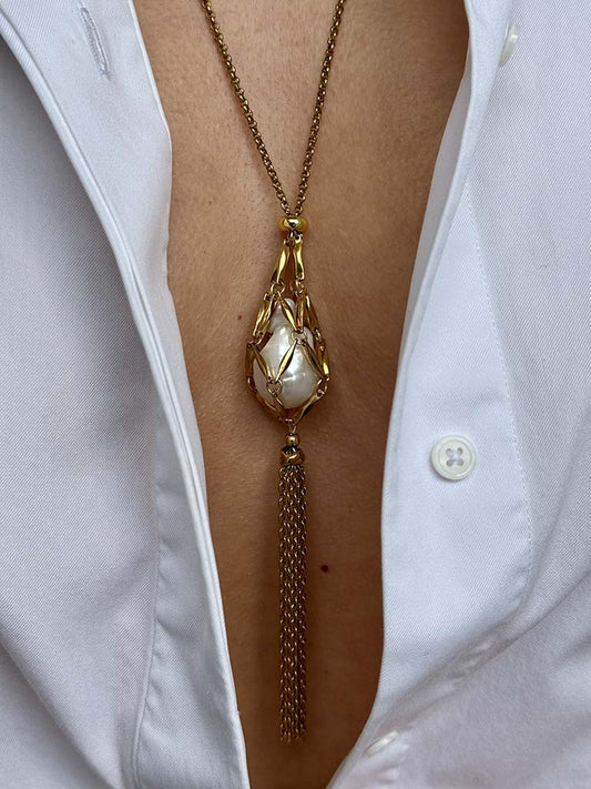 Κολιέ με Μαργαριτάρι Μπαρόκ σε Ατσάλινο Πουγκί