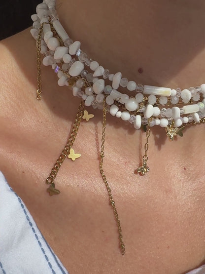 Κολιέ πολύσειρο με ημιπολύτιμες πέτρες και ατσάλινες αλυσίδες