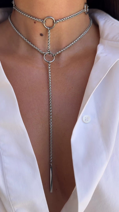 Minimal choker με κρίκους και διπλή αλυσίδα