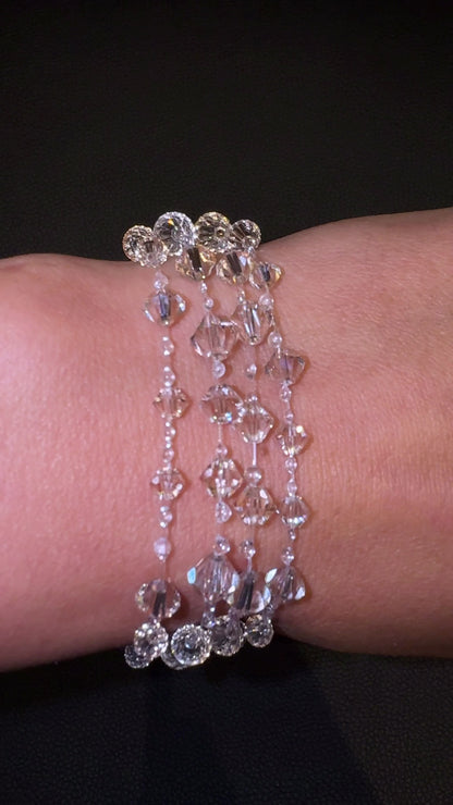 Champagne Glow Water Drops - Τετράσειρο Βραχιόλι με Κρύσταλλα Preciosa
